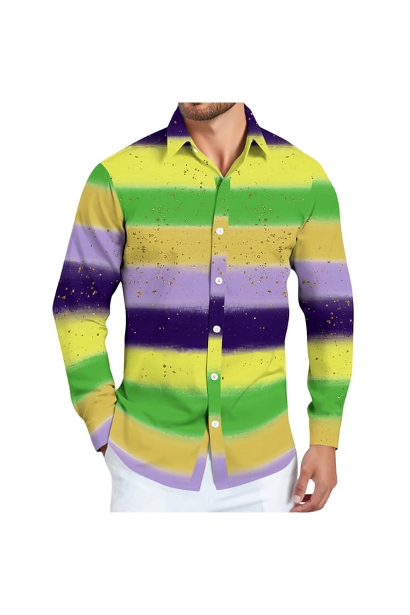 Men's Carnival Print Shirt - Striped Pattern Casual Button Down Shirt for Festival Wear, Party Outfits, and Fun Vibrant Celebrations,Dark Purple,2XL