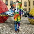 thumbnail image 1 of Men's Carnival Print Two Piece Suit – Slim Fit Blazer and Pants in L-3XL, Colorful Printed Stage Performer Outfit for Events and Festivals, 1 of 5