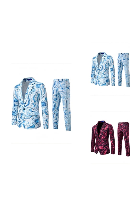Men's Carnival Tie Dye Printed 2 Piece Suit Set Evening Performance Dress Slim 2 Button Blazer Pants Casual Floral Party Jacket