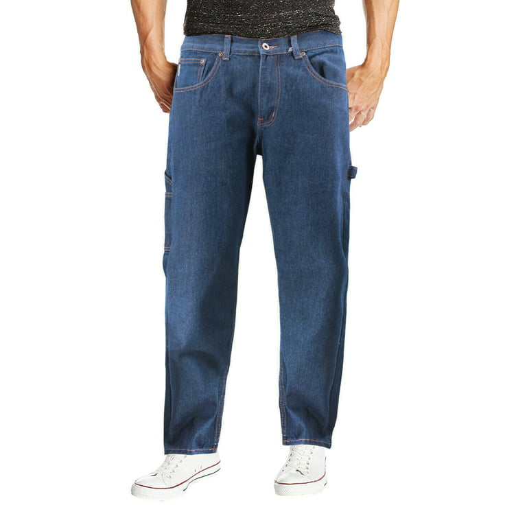 Men's Carpenter Work Jeans Hammer Loop Relaxed Fit Casual Cotton Denim Pants  (Blue, 30x30) 