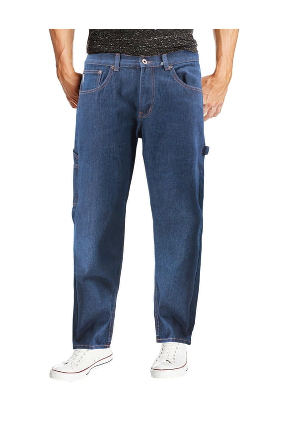 Men's Carpenter Work Jeans Hammer Loop Relaxed Fit Casual Cotton Denim Pants (Stonewash Blue, 32x30)