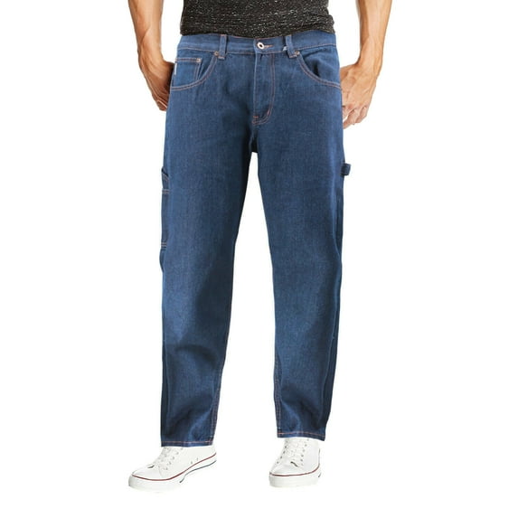 Men's Carpenter Work Jeans Hammer Loop Relaxed Fit Casual Cotton Denim Pants (Stonewash Blue, 32x32)