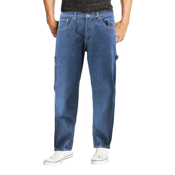 Men's Carpenter Work Jeans Hammer Loop Relaxed Fit Casual Cotton Denim Pants (Blue, 40x30)