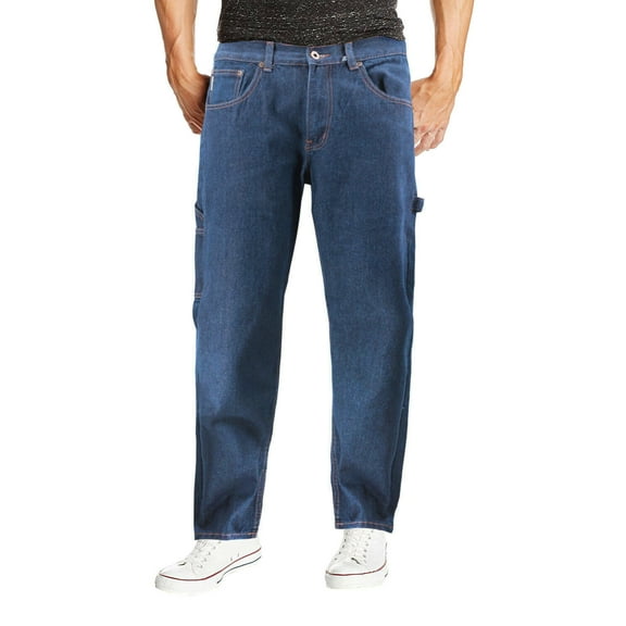 Men's Carpenter Work Jeans Hammer Loop Relaxed Fit Casual Cotton Denim Pants (StonewashBlue, 40x32)