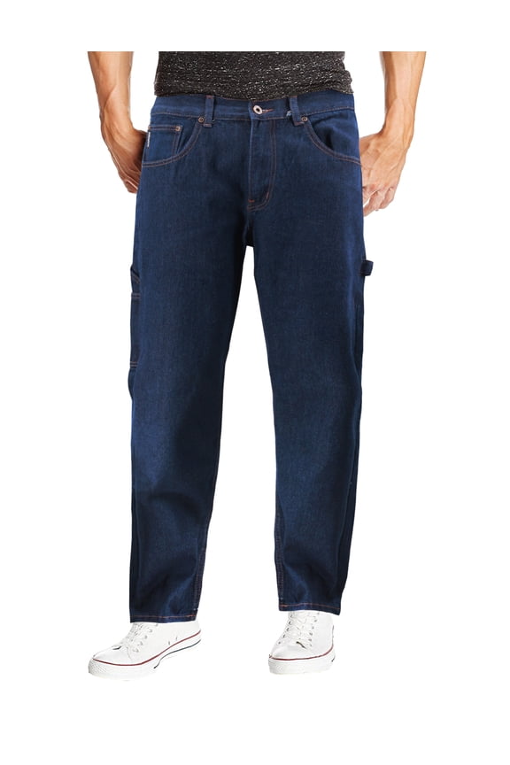 Men's Carpenter Work Jeans Hammer Loop Relaxed Fit Casual Cotton Denim Pants (Super Dark Blue, 32x32)