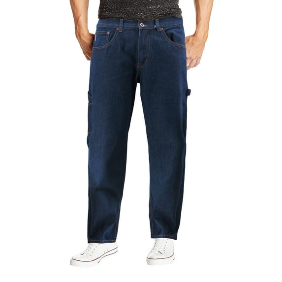 Men's Carpenter Work Jeans Hammer Loop Relaxed Fit Casual Cotton Denim Pants (Super Dark Blue, 38x30)