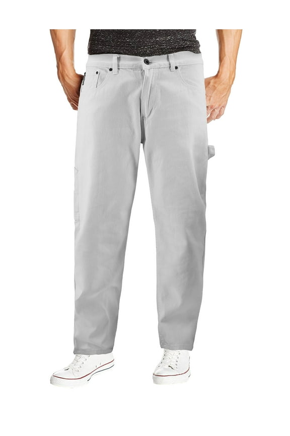 Men's Carpenter Work Jeans Hammer Loop Relaxed Fit Casual Cotton Denim Pants (White, 34x30)