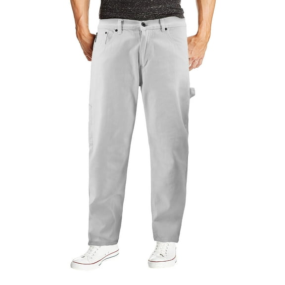 Men's Carpenter Work Jeans Hammer Loop Relaxed Fit Casual Cotton Denim Pants (White, 40x30)