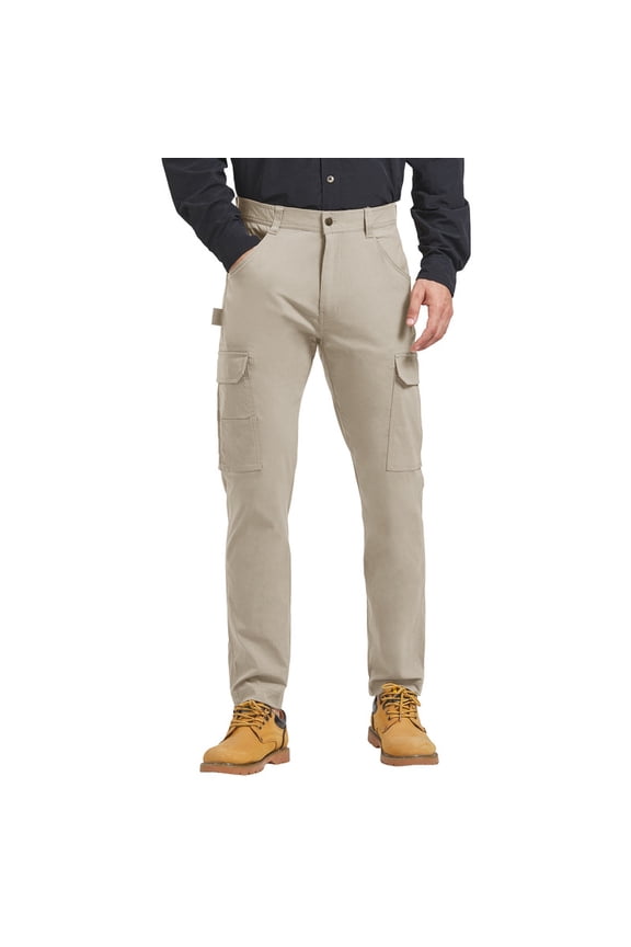 Men's Carpenter Work Pants Cargo Hiking Pants Slim Fit Stretch Waterproof Outdoor Trousers with Pockets