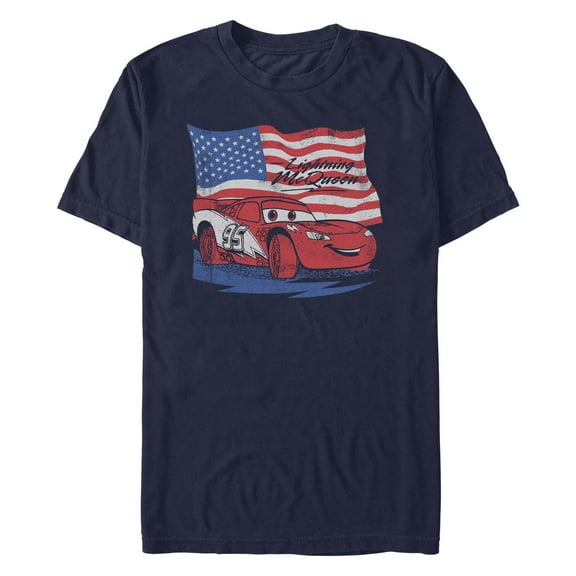 Men's Cars Lightning McQueen American Flag Race Graphic T-Shirt