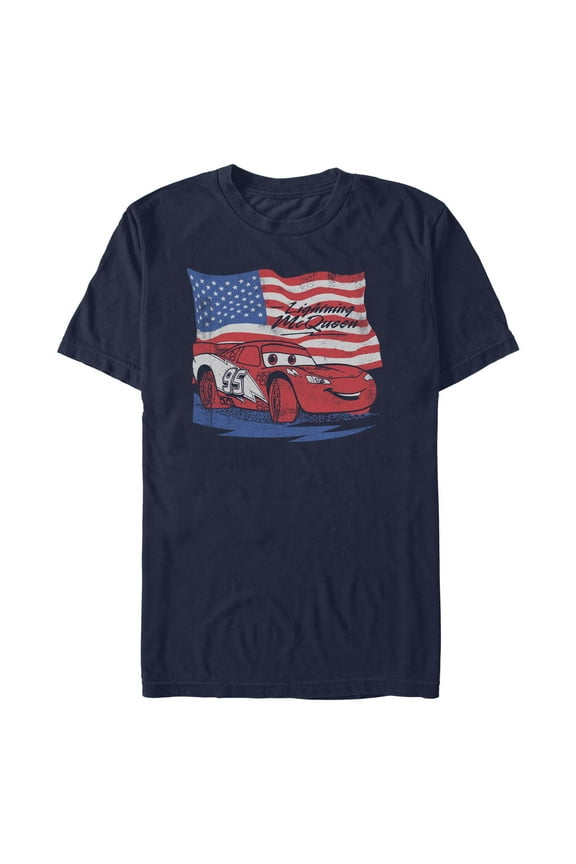 Men's Cars Lightning McQueen American Flag Race Graphic T-Shirt
