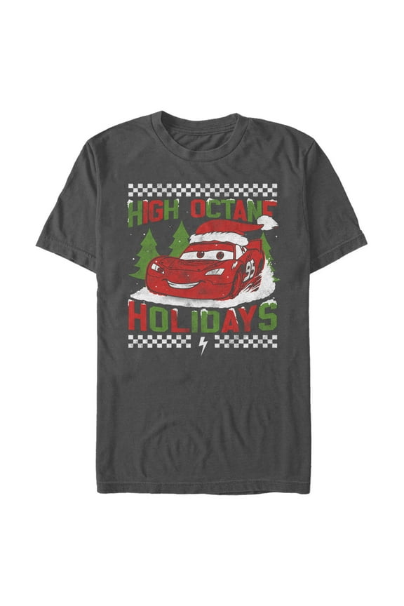 Men's Cars Lightning McQueen High Octane Holidays  Graphic Tee Charcoal X Large