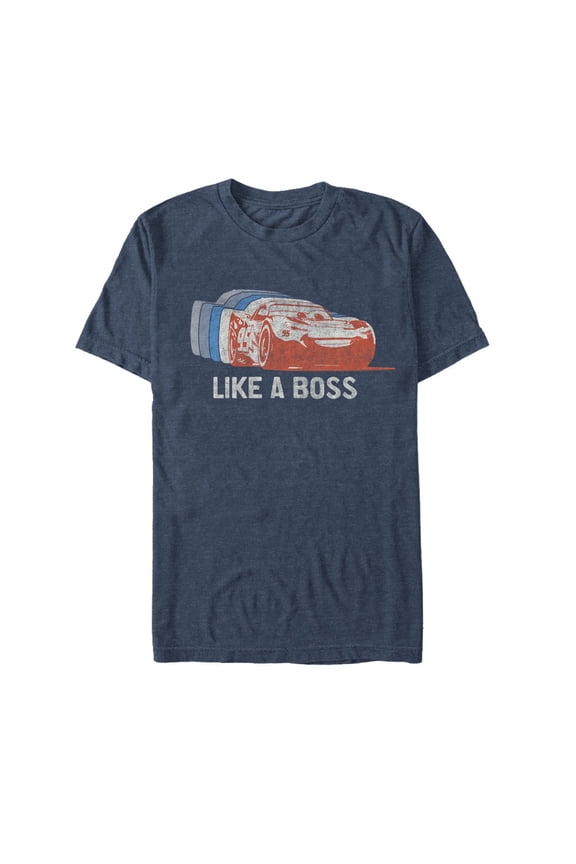 Men's Cars Like a Boss Reflection Graphic Tee Navy Blue Heather 5X Large