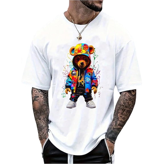 Men's Cartoon Bear Graphic Tee Shirts Short Sleeve Crew Neck Cool T-Shirt Tops,short sleeve shirts for men，men short sleeve shirt