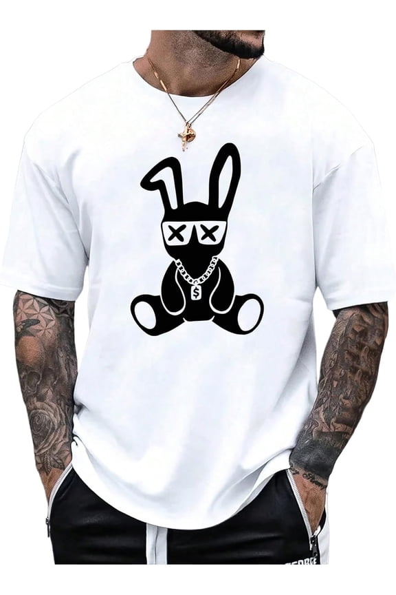 Men's Cartoon Bear Graphic Tee Shirts Short Sleeve Crew Neck Cool T-Shirt Tops,short sleeve shirts for men,men short sleeve shirt