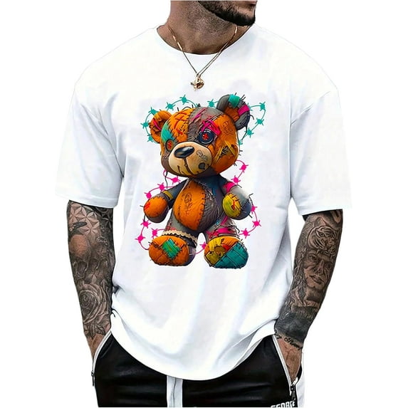 Men's Cartoon Bear Graphic Tee Shirts Short Sleeve Crew Neck Cool T-Shirt Tops,short sleeve shirts for men,men short sleeve shirt