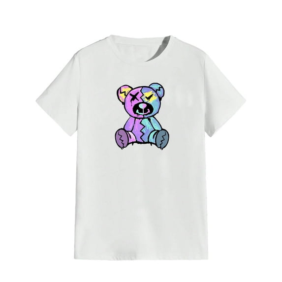 Men's Cartoon Bear Print T Shirt Graphic Tees Short Sleeve Round Neck Top