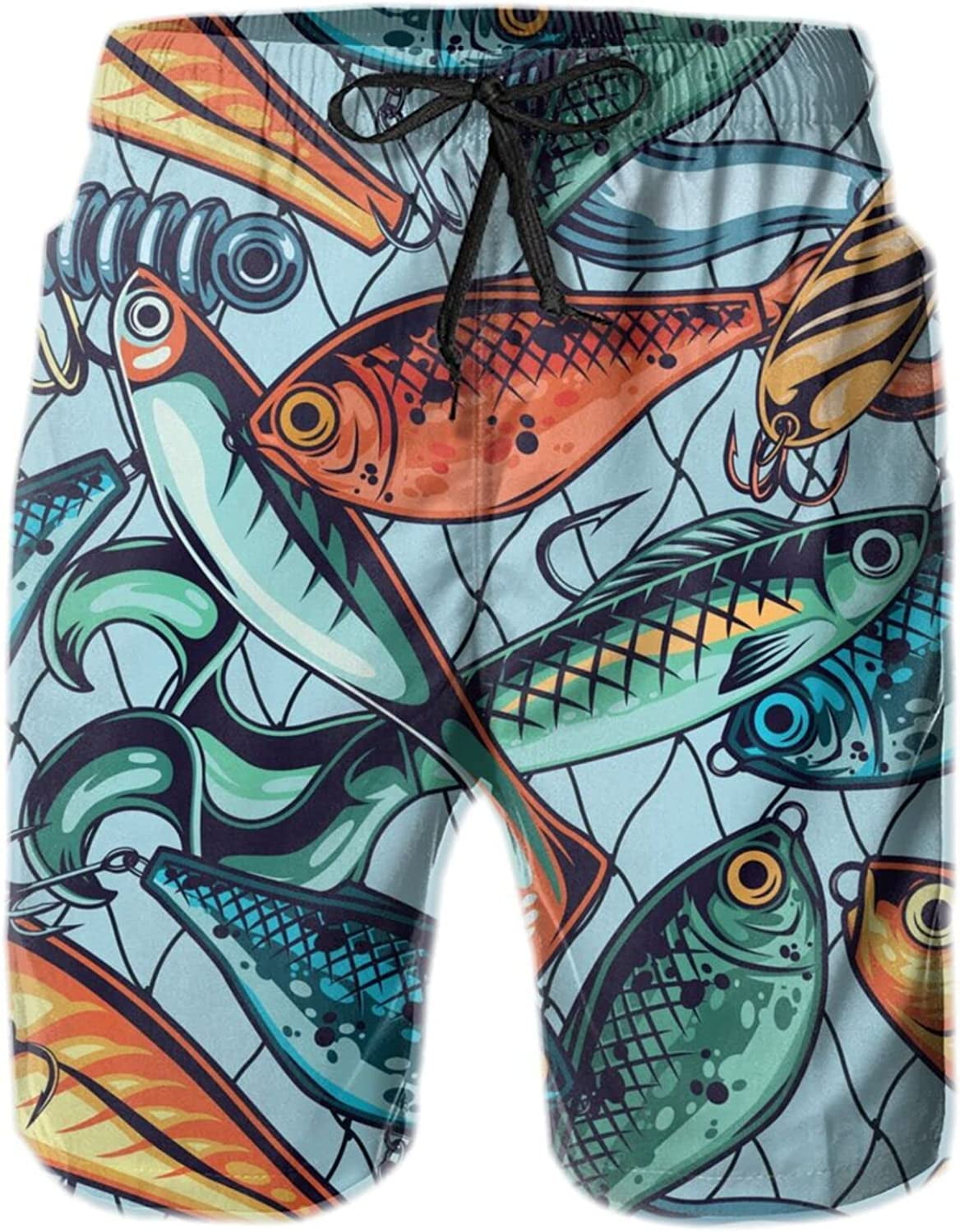 Men's Cartoon Fishing Lure Swim Trunks Quick Dry Swim Shorts Fashion Beach  Board Shorts Swimwear S-3XL