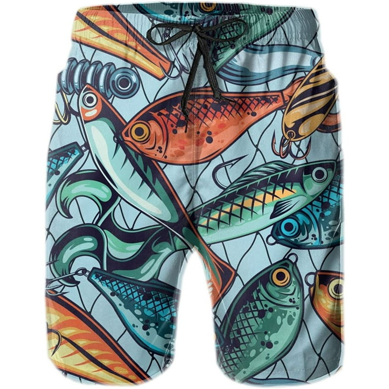 Men's Cartoon Fishing Lure Swim Trunks Quick Dry Swim Shorts Fashion Beach Board  Shorts Swimwear S-3XL 