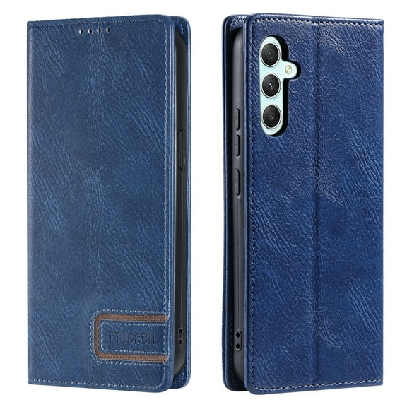 Men's Case for Samsung Galaxy S24 FE Wallet with Card Holder [RFID Blocking],Samsung Galaxy S24 FE Luxury Retro High Quality Leather Magnetic Flip Kickstand Shockproof Business Style Case,Blue