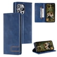 thumbnail image 1 of Men's Case for iPhone 13 Pro Max Wallet with Card Holder [RFID Blocking],iPhone 13 Pro Max Luxury Retro High Quality Leather Magnetic Flip Kickstand Shockproof Business Style Case,Blue, 1 of 15