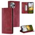 thumbnail image 1 of Men's Case for iPhone 16 Pro Wallet with Card Holder [RFID Blocking],iPhone 16 Pro Luxury Retro High Quality Leather Magnetic Flip Kickstand Shockproof Business Style Case,Winered, 1 of 15