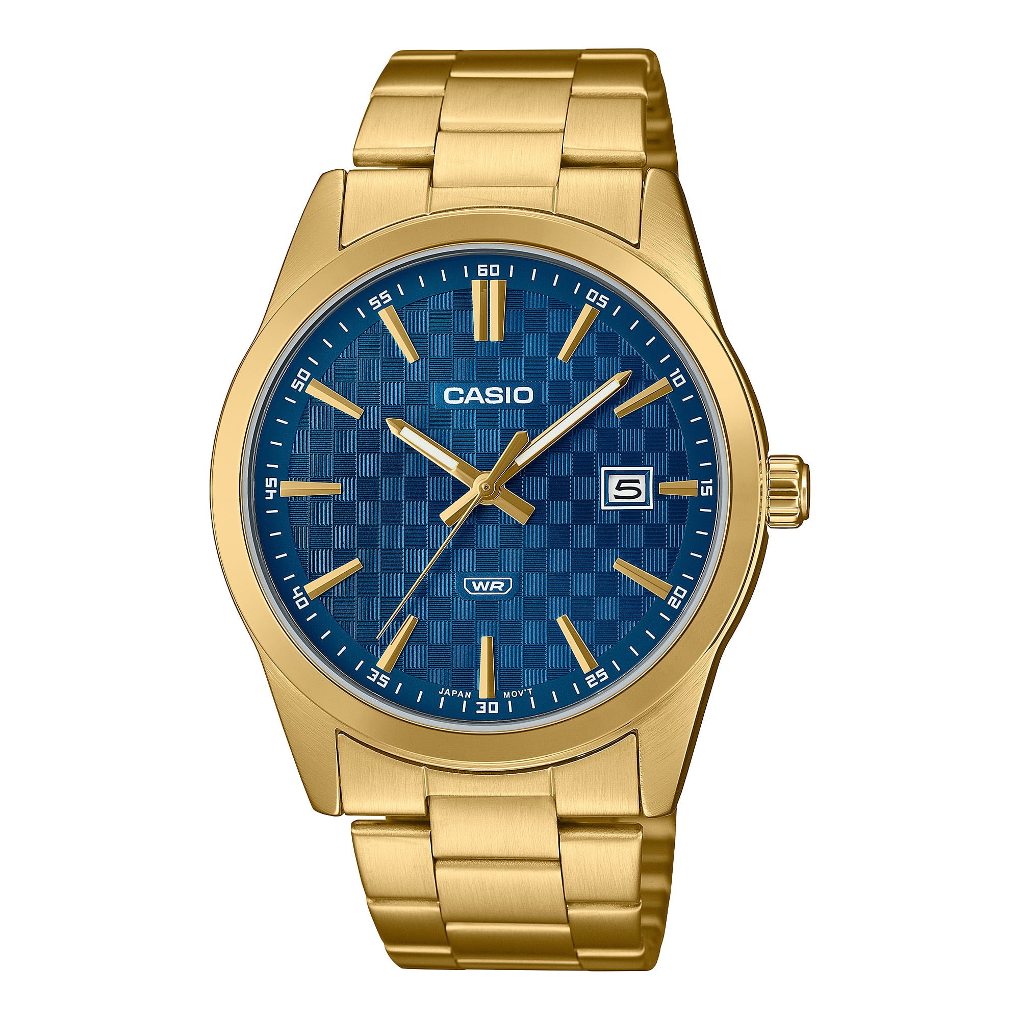 Casio Men’s Gold Analog Watch with Blue Pattern Dial and Date Display -