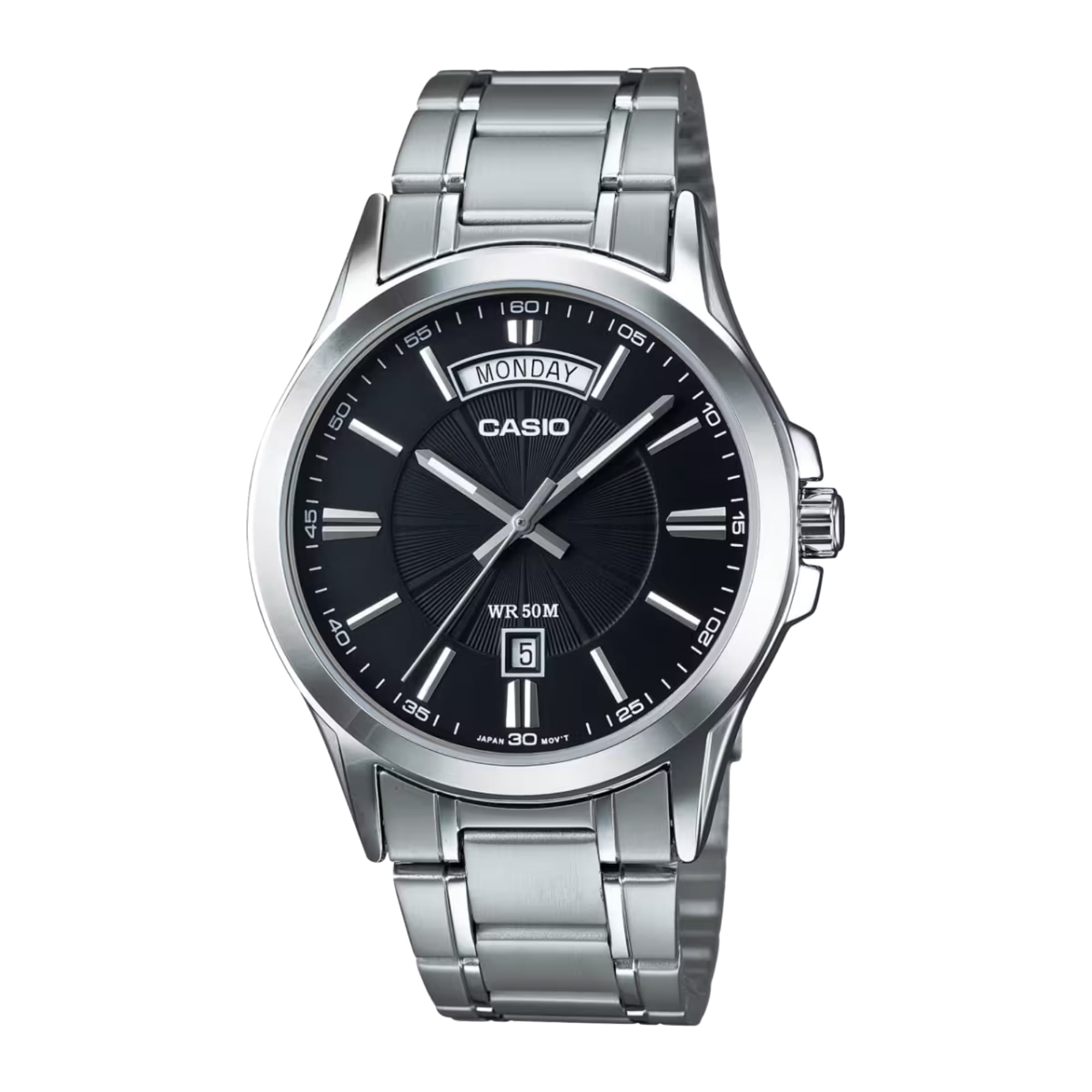 Casio Men's Black Dial Analog Watch Stainless Steel Bracelet - MTP