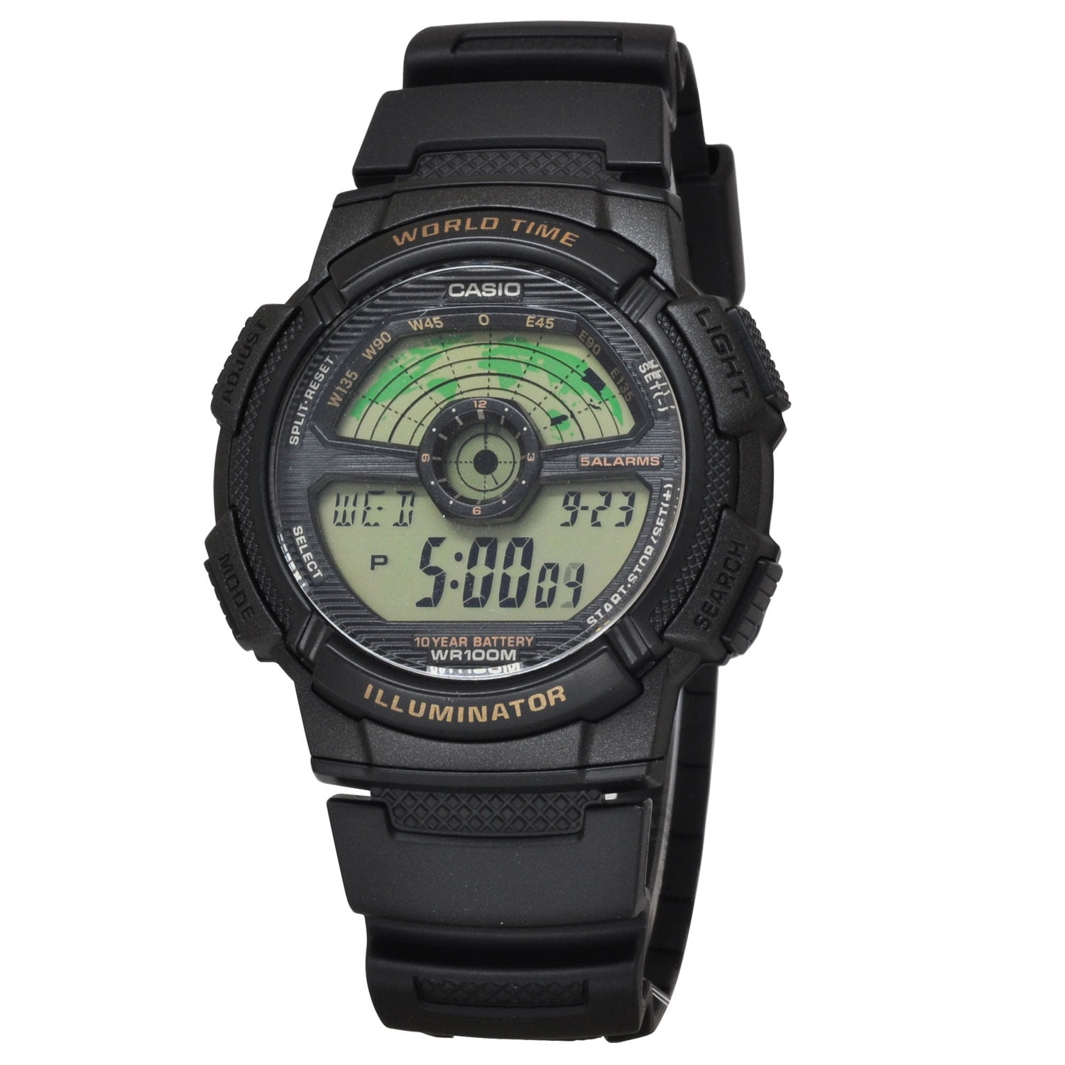 Casio Men’s Black Digital World Time Watch with Gold-Tone Display - AE-1100W-1BV