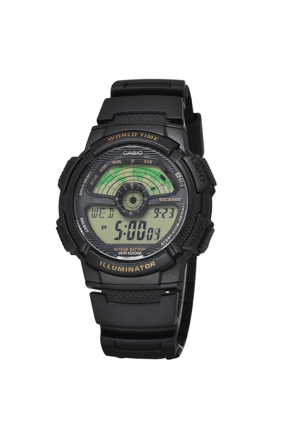 Men's Casio Digital World Time Black Band Resin Sport Watch AE1100W-1BV