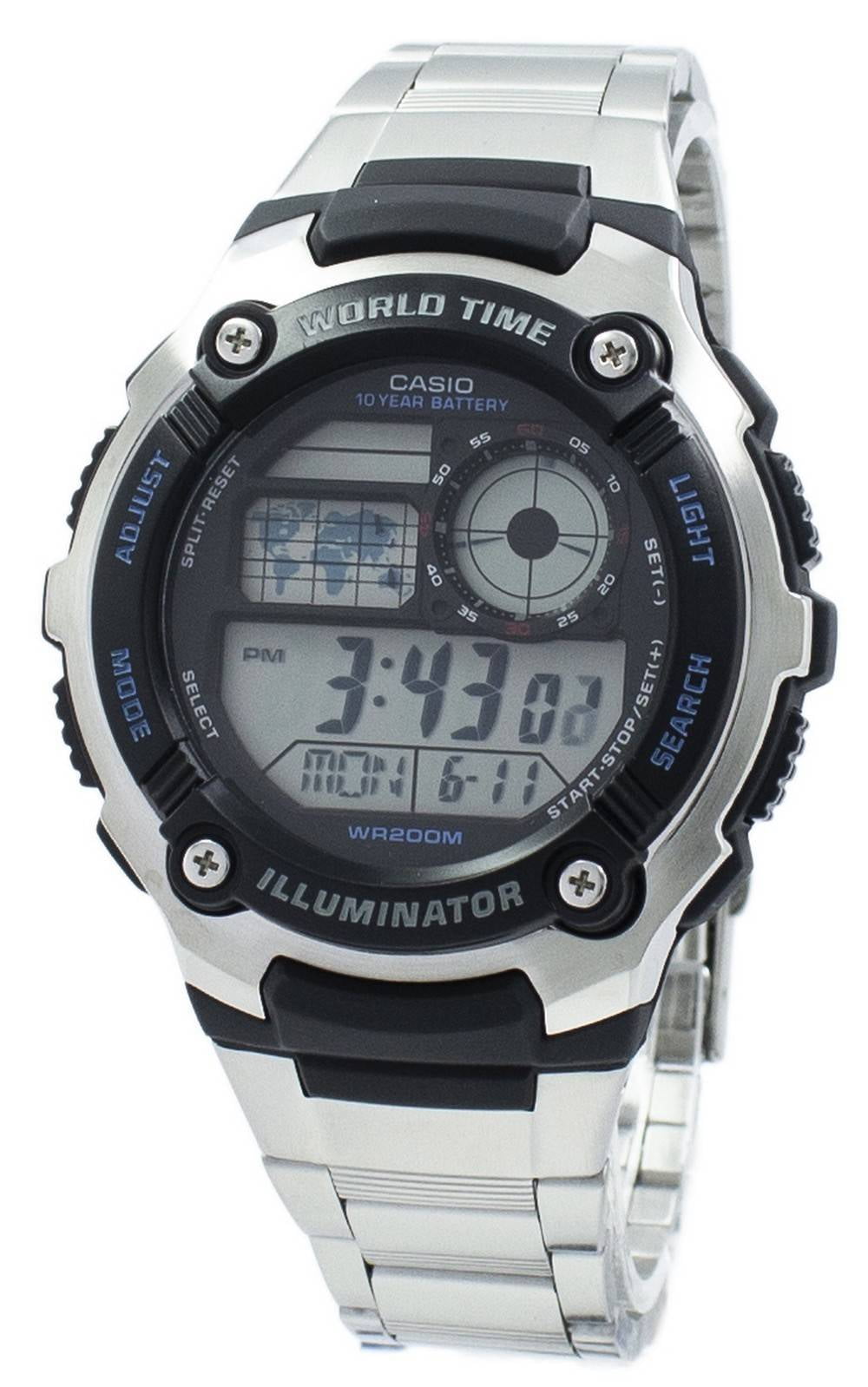 ORIGINAL CASIO World Time Digital Illuminator Stainless Steel Men's Watch  AE-1400WHD-1AV / Legit Casio World Time Illuminator Digital Men's Watch  AE1400WHD-1AV