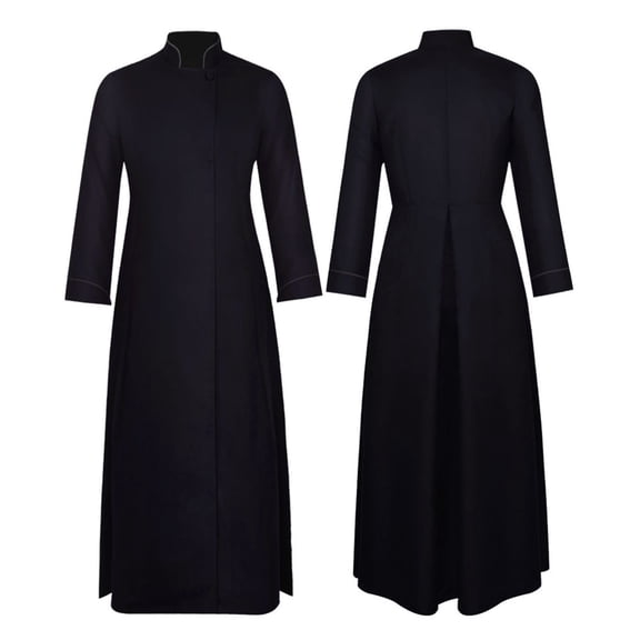 Men's Cassock Robes Medieval Minister Long Sleeve Stand Robe Costumes Halloween Cosplay Christian Outfits