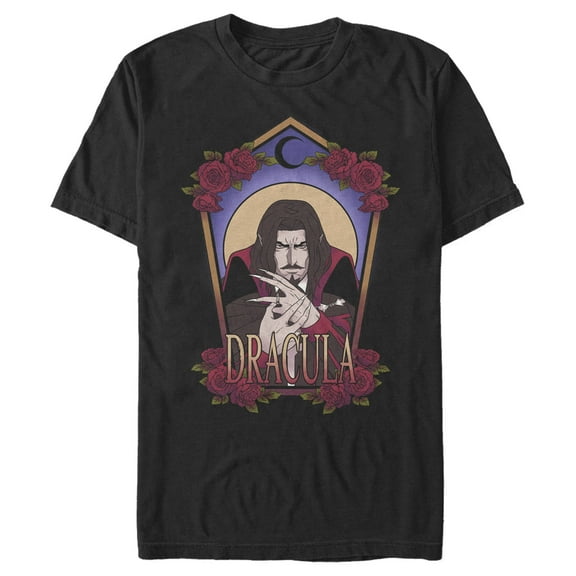 Men's Castlevania Dracula Rose Frame  Graphic Tee Black 2X Large