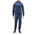thumbnail image 1 of Men's Casual 2 Piece Set Gym Fitness Hooded Work Out Running Jogging Tracksuit (Navy/H.Grey, 5XL), 1 of 4