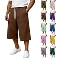 thumbnail image 1 of Men's Casual 3/4 Shorts Solid Athletic Running Shorts Elastic Waist Drawstring Workout Sweat Shorts Big Pockets XL, 1 of 7