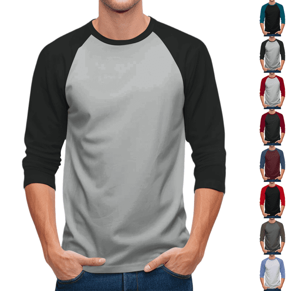 Men's Casual 3/4 Sleeve Baseball Tshirt Raglan Jersey Shirt Gray S