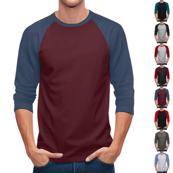 Men's Casual 3/4 Sleeve Baseball Tshirt Raglan Jersey Shirt Navy S