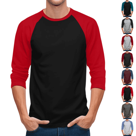 Men's Casual 3/4 Sleeve Baseball Tshirt Raglan Jersey Shirt Red S