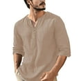thumbnail image 1 of Men's Casual 3/4 Sleeves Shirt Henley Neck/V-Neck Button T-Shirt Loose Breathable Lightweight Workout Tops Classic Pullover, 1 of 2