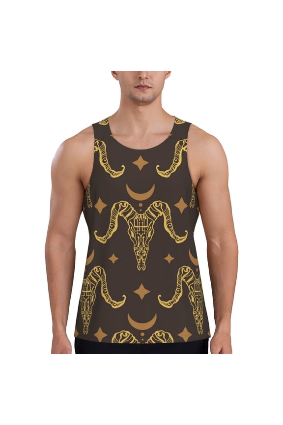 Men's Casual 3D Printed Tank Tops Sleeveless Graphic T-Shirt, Boho Animal Goat Skull
