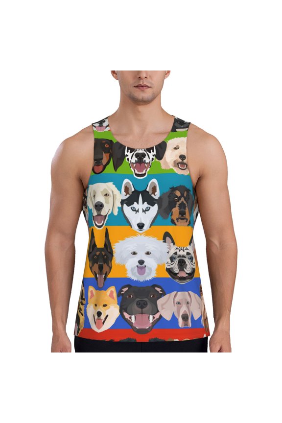 Men's Casual 3D Printed Tank Tops Sleeveless Graphic T-Shirt, Colorful Dog Dogs Pattern