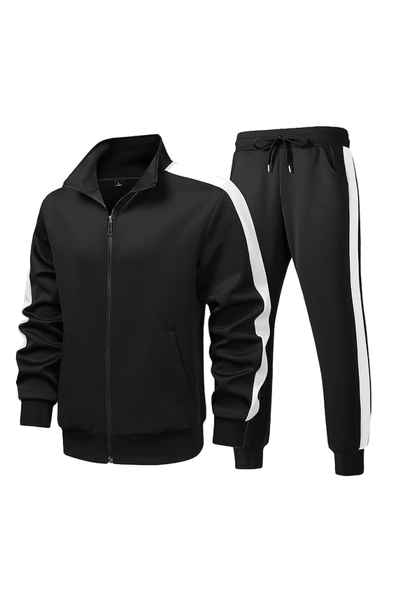 Men's Casual Active Tracksuits 2 Piece Color Block Full Zip Sports Outfits Set Sweatshirt and Joggers Sweatpants