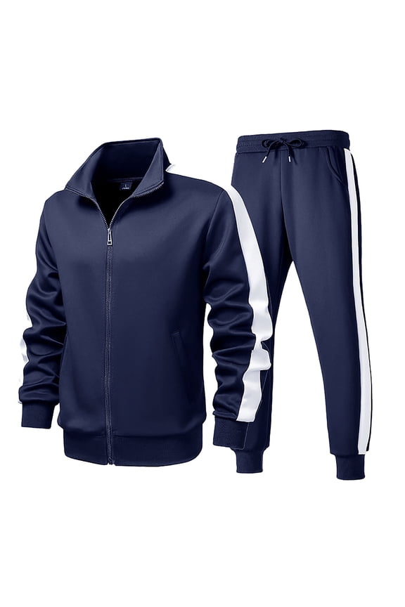 Men's Casual Active Tracksuits 2 Piece Color Block Full Zip Sports Outfits Set Sweatshirt and Joggers Sweatpants