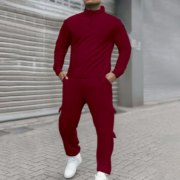 Men's Casual Active Tracksuits 2 Piece Quarter Zipper Sports Jogging Suits Sets Athletic Running Sweatsuits with Zip Pockets Athletic Jogging Fall Winter Tracksuit