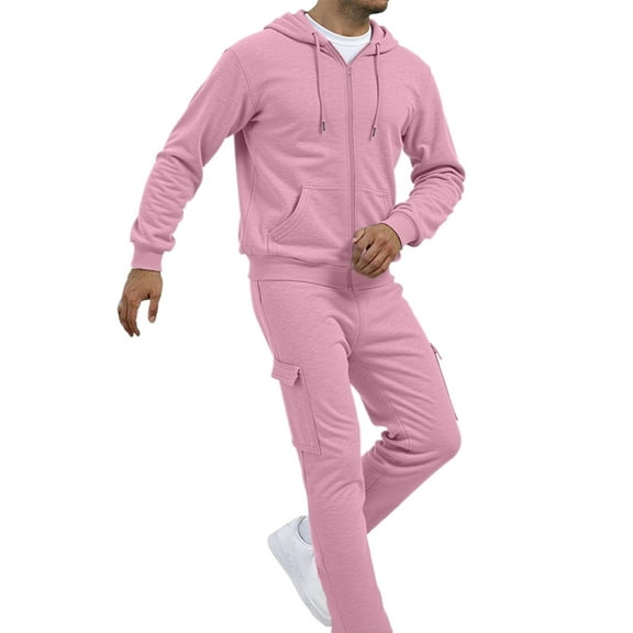 Men's Casual Active Tracksuits Full Zip Sports Jogging Suits Sets Athletic Running 2 Piece Sweatsuits with Pockets Outdoor Suits - Pink-01,XL