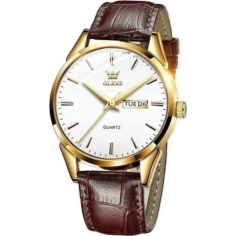 OLEVS Mens Watches with Leather Band Mens Leather Watch Classic Dress  Luxury Watches for Men Waterproof Classy Quartz Analog Casual Watches  Minimalist