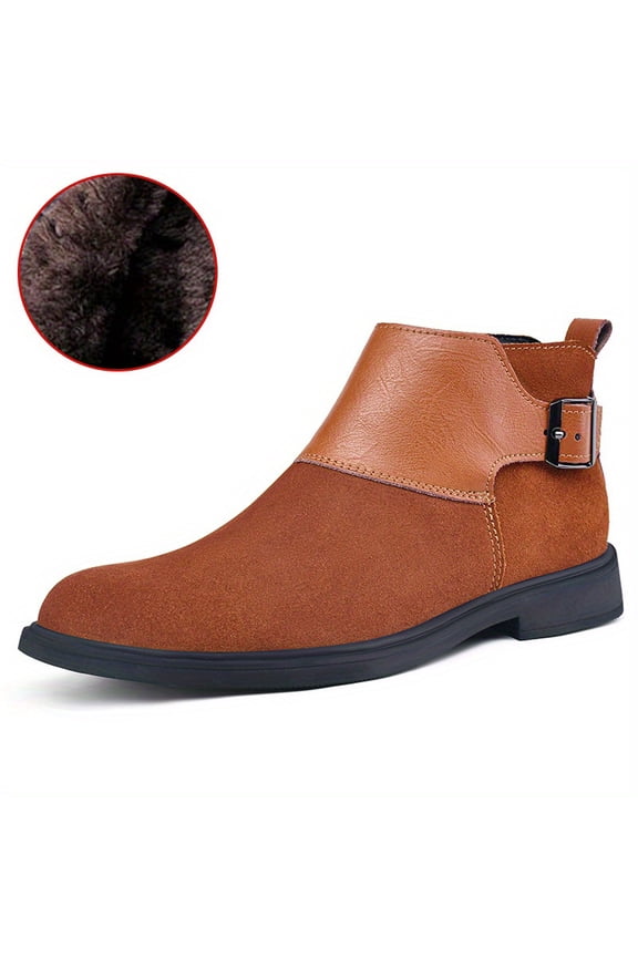 Men’s Casual Ankle Boots Slip-On Faux Leather Chelsea Boots Comfortable Non-Slip Dress Boots for Business Office Travel Daily Walking and Winter Wear