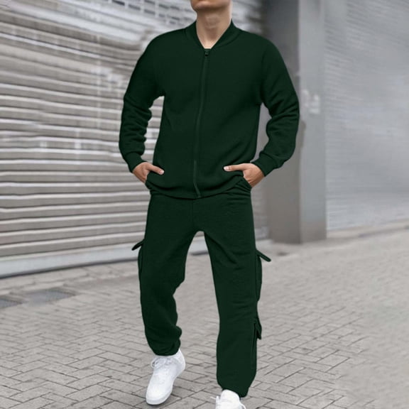 Men's Casual Athletic Tracksuit 2 Piece Outfits Casual Athletic Sweatsuit Full Zip Pullover Long Sleeve Running Sport Outfits Athletic Jogging Fall Winter Tracksuit