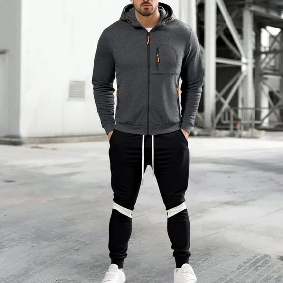 Men's Casual Athletic Tracksuit 2 Piece Outfits Full Zip Sweatsuit Workout Solid Jacquard Jogging Suit Set Athletic Tracksuit Outfits