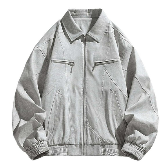 Men's Casual Autumn Jacket Oversized Fit Solid Color Lapel Outdoor Relaxed Coat Versatile Top